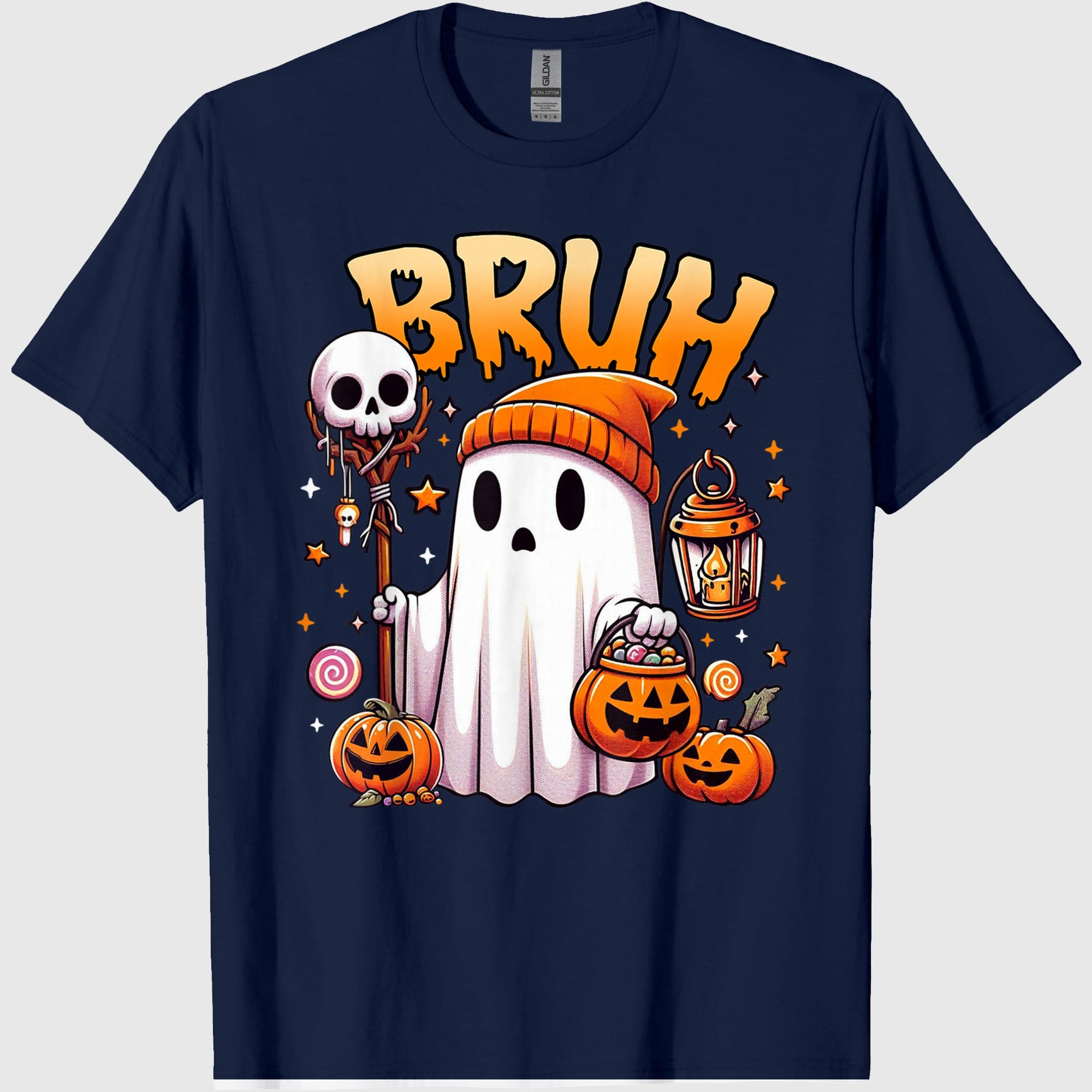 Bruh Ghost Halloween Cute Ghost Trick Or Treat Candy Kids T-Shirt