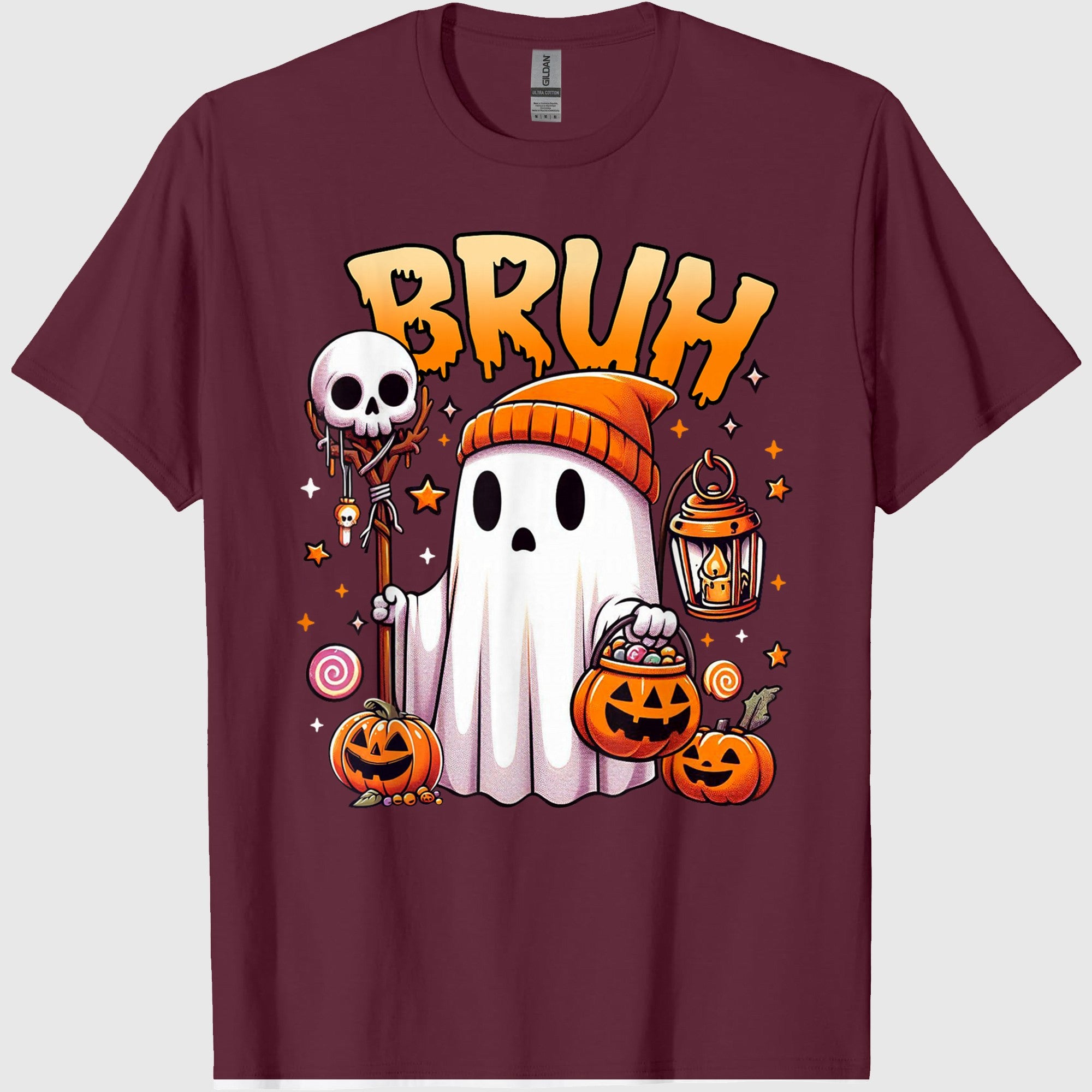 Bruh Ghost Halloween Cute Ghost Trick Or Treat Candy Kids T-Shirt