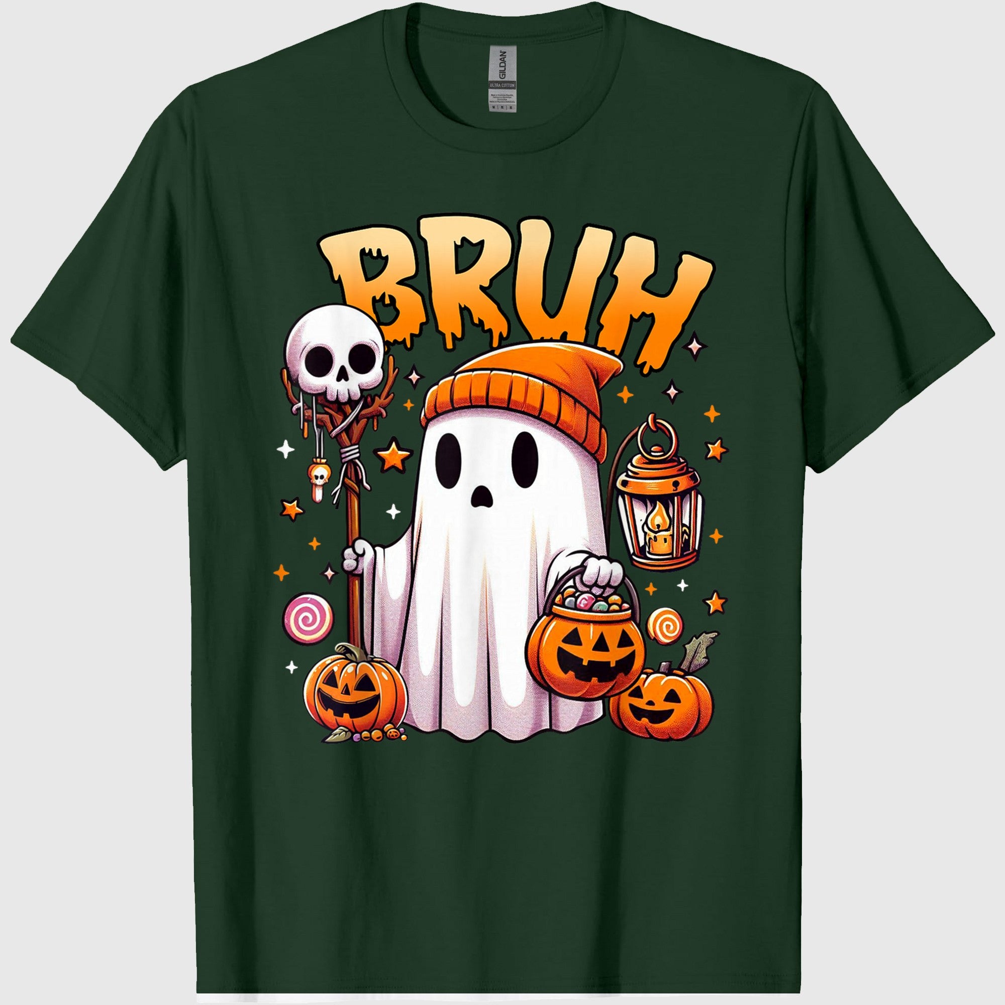 Bruh Ghost Halloween Cute Ghost Trick Or Treat Candy Kids T-Shirt