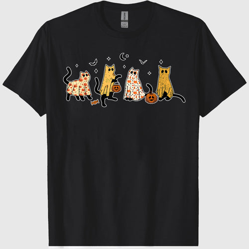 Cute Black Cats in Ghost Costume Women and Men Halloween T-Shirt