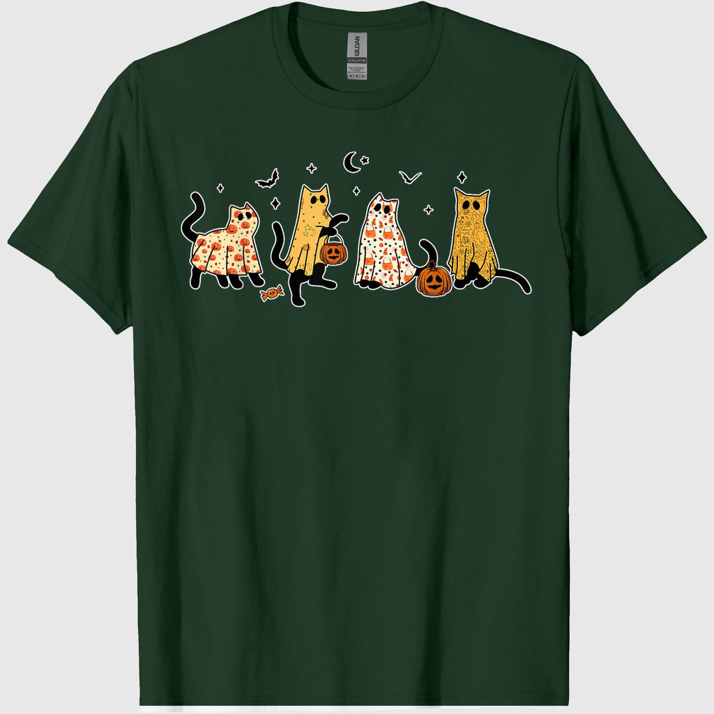 Cute Black Cats in Ghost Costume Women and Men Halloween T-Shirt