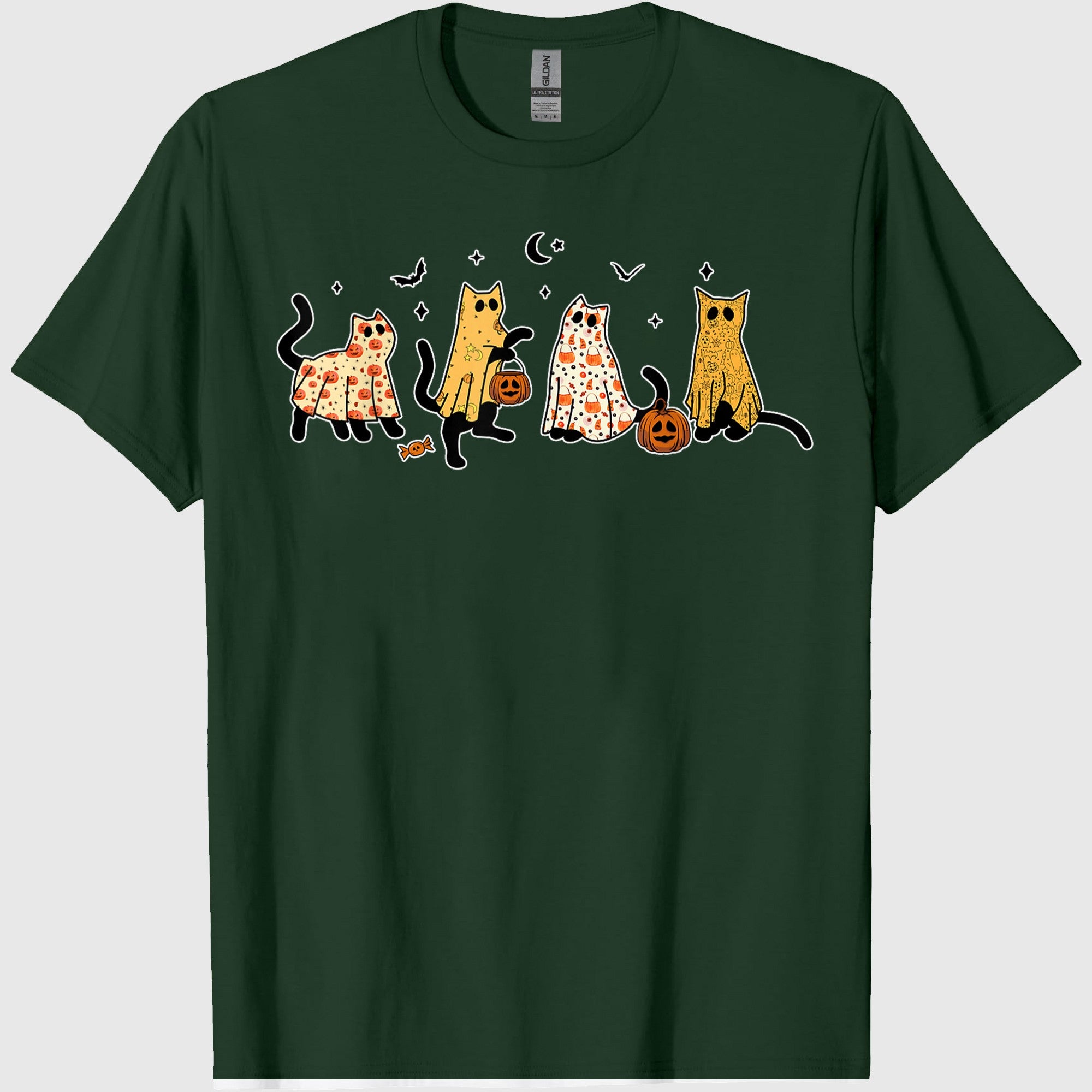Cute Black Cats in Ghost Costume Women and Men Halloween T-Shirt