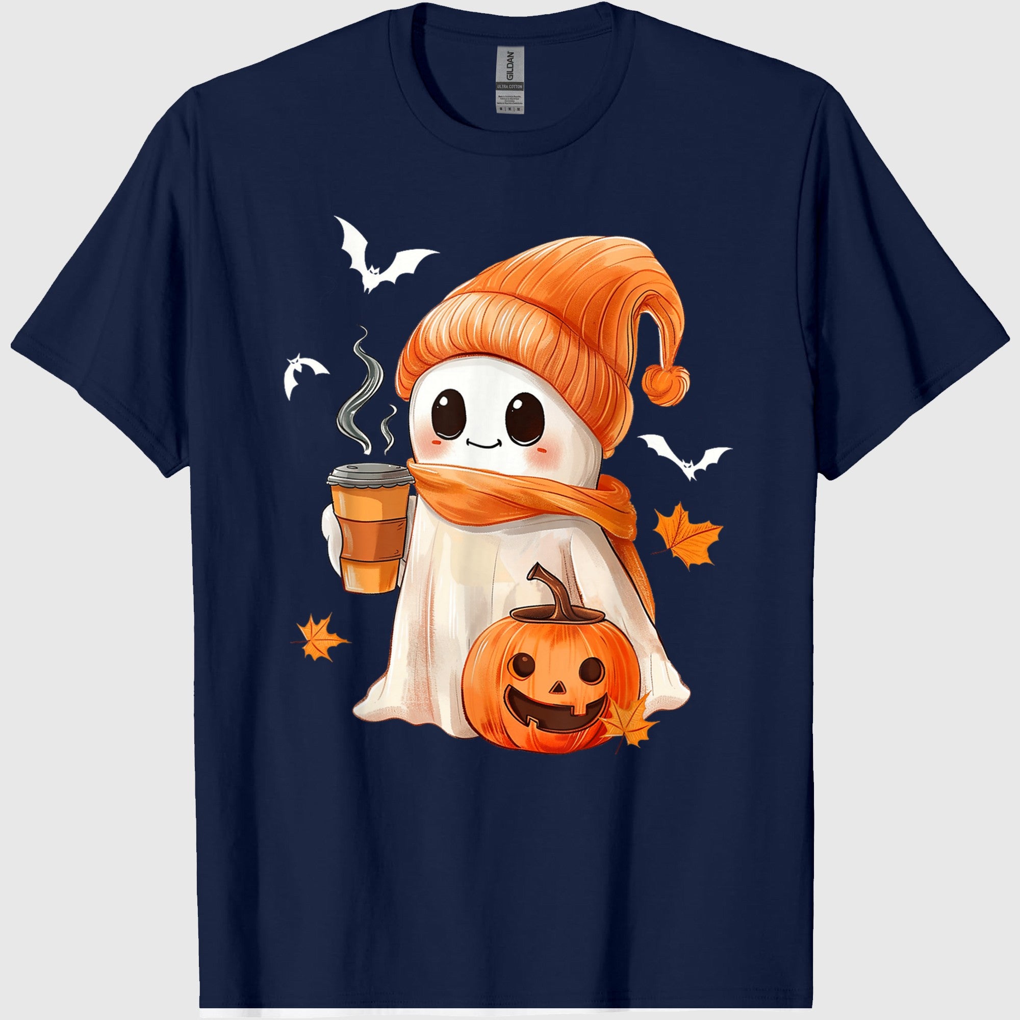 Cute Ghost Drinking Coffee Halloween Ghost Ice Coffee Womens T-Shirt