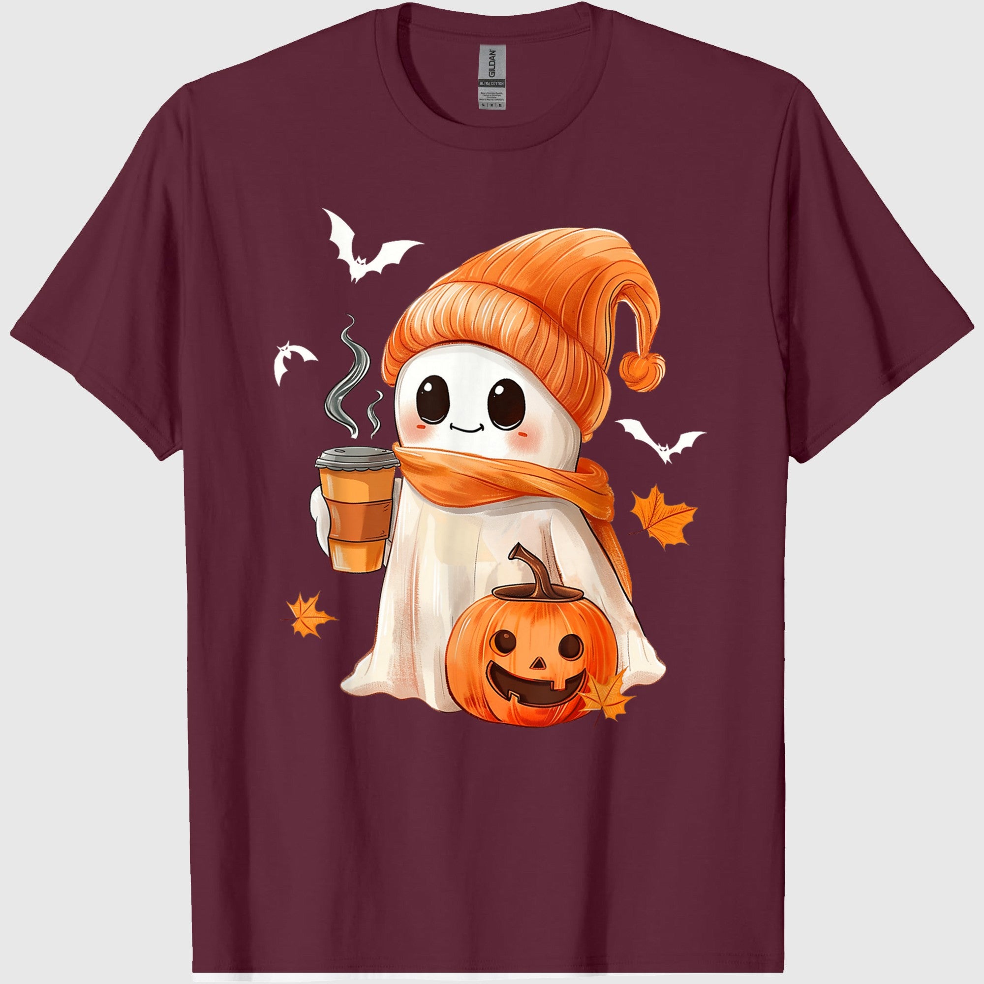 Cute Ghost Drinking Coffee Halloween Ghost Ice Coffee Womens T-Shirt