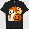 Halloween Ghost Coffee Pumpkin Spooky Season Women Kids Men T-Shirt