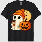 Halloween Ghost Coffee Pumpkin Spooky Season Women Kids Men T-Shirt