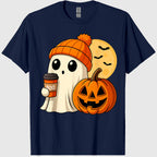 Halloween Ghost Coffee Pumpkin Spooky Season Women Kids Men T-Shirt