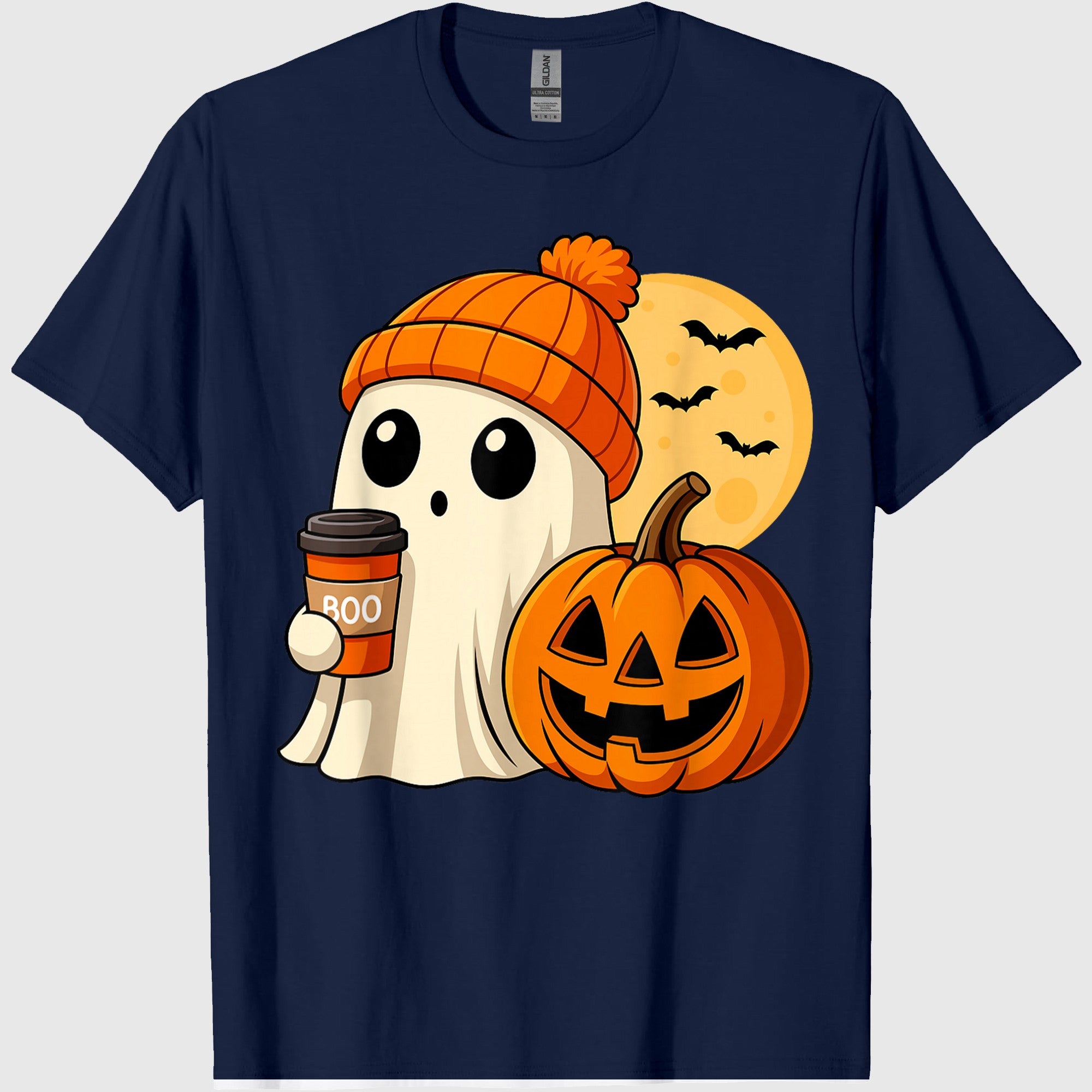 Halloween Ghost Coffee Pumpkin Spooky Season Women Kids Men T-Shirt
