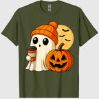 Halloween Ghost Coffee Pumpkin Spooky Season Women Kids Men T-Shirt