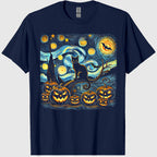 Halloween Van Gogh Starry Night Pumpkin Black Cat Costume T-Shirt