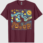Halloween Van Gogh Starry Night Pumpkin Black Cat Costume T-Shirt