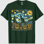 Halloween Van Gogh Starry Night Pumpkin Black Cat Costume T-Shirt