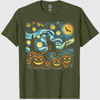 Halloween Van Gogh Starry Night Pumpkin Black Cat Costume T-Shirt
