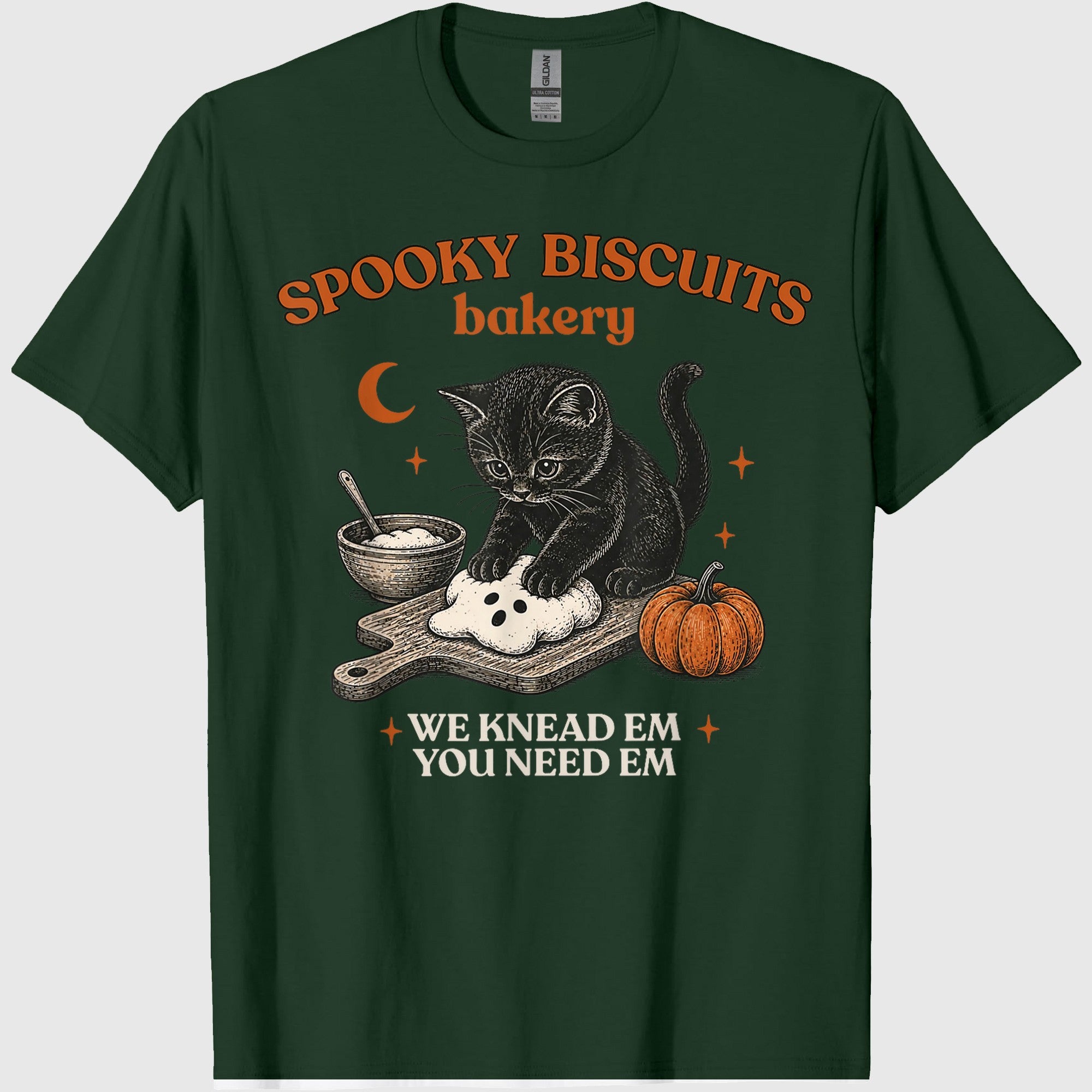 Retro Funny Spooky Biscuits Club Cat Lovers Pastry Halloween T-Shirt