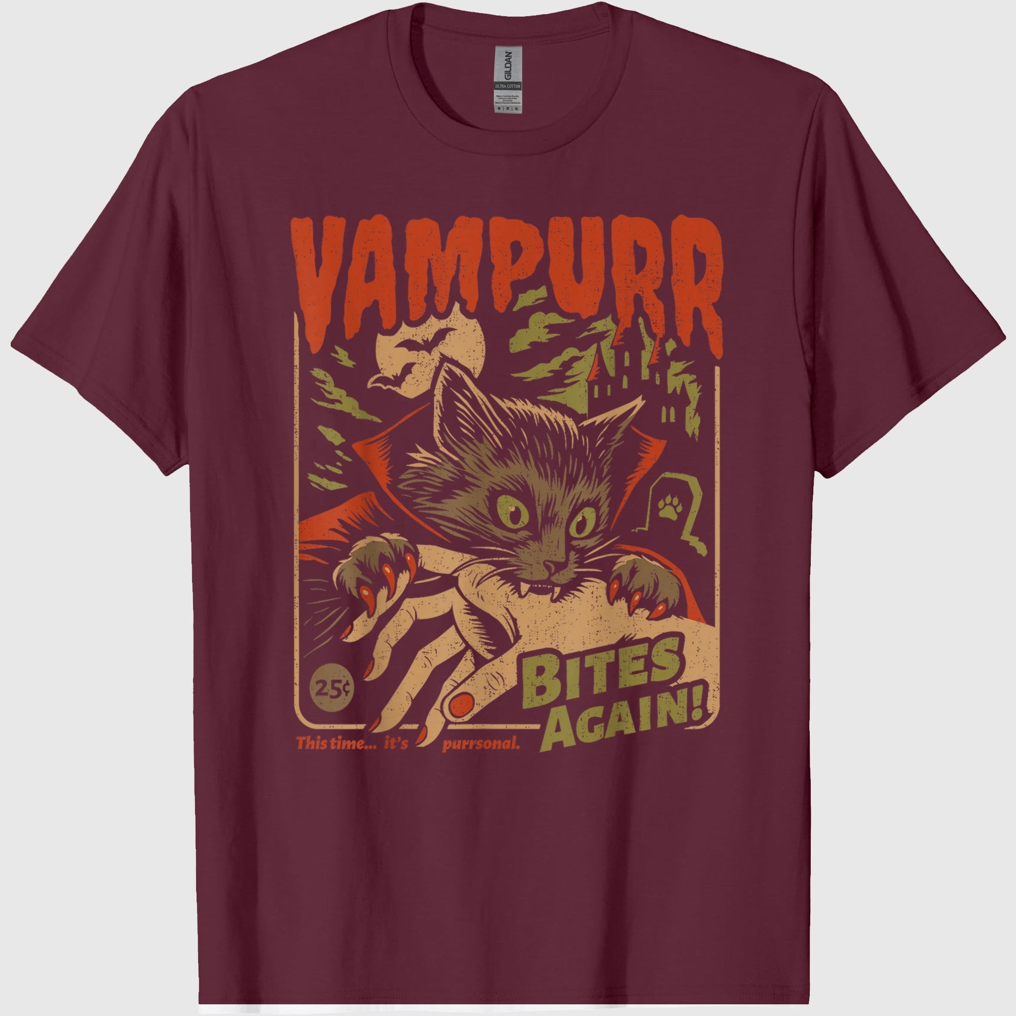 Vampurr Bites Again! Funny Cat Halloween Vintage Graphic T-Shirt