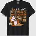 Vintage Ghost Book Reading Pumpkin Gothic Halloween Teachers T-Shirt