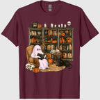 Vintage Ghost Book Reading Pumpkin Gothic Halloween Teachers T-Shirt